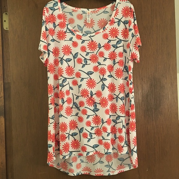 Lularoe White Classic Tee with Red Floral Print - Picture 2 of 3